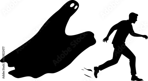 Man Running Away from Ghost Silhouette