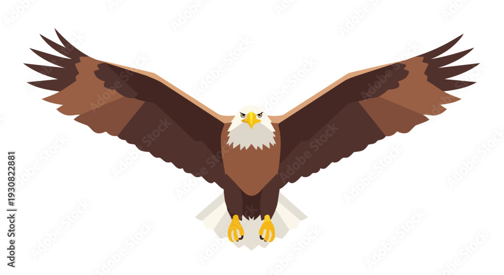 Fototapeta premium Majestic Bald Eagle Soaring with Wings Spread Wide in a Striking Geometric Design