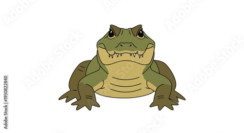 A charming cartoon alligator with a mischievous grin and sharp teeth, depicted front and center against a pure white background, ready for