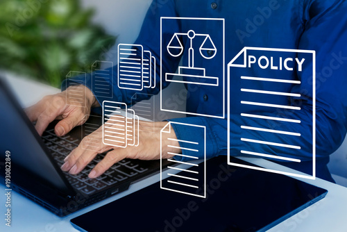 Business concept of policy making, work regulations, good audit and international law in managing the organization system worldwide.