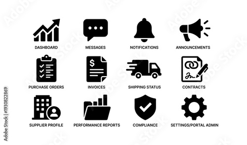 12 business icons for dashboard and communication management