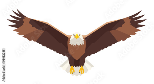 Majestic Bald Eagle Soaring with Wings Spread Wide in a Striking Geometric Design