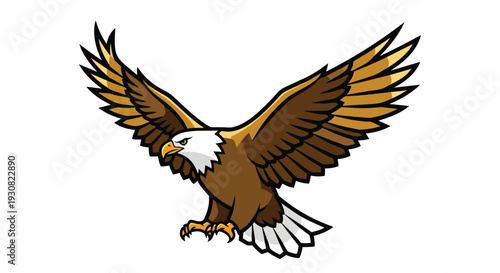 Majestic bald eagle in flight captured with bold lines and a white background, symbolizing freedom and power in a striking illustration