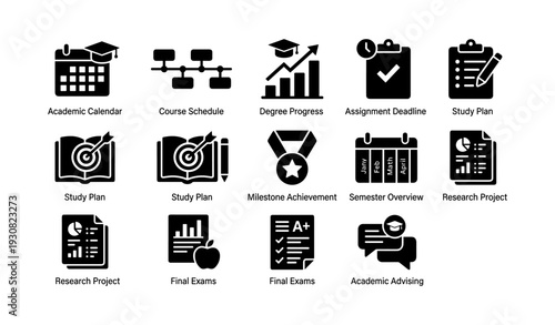 University academic dashboard with icons for planning progress and achievement