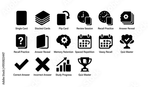 Educational icons for study tools and memorization techniques