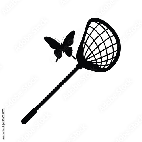 A butterfly caught in a net silhouette vector illustration design, butterfly net silhouette vector illustration
