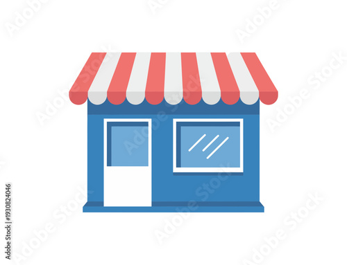 A colorful vector graphic illustration of a small shop with a red and white striped awning