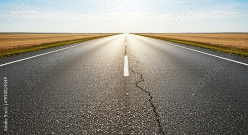 A long and winding road stretching into the horizon under a clear blue sky