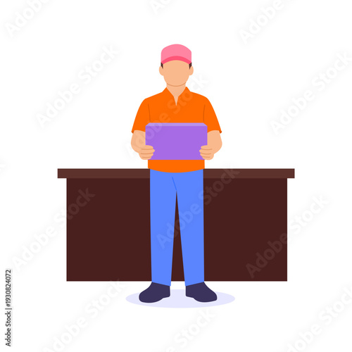 Parcel Receiving, accepting shipment from courier partner, Flat vector character illustration