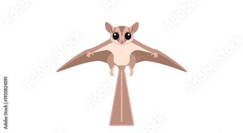 Whimsical Sugar Glider in Mid-Flight, Depicting Aerial Grace and Playful Animation on White Background