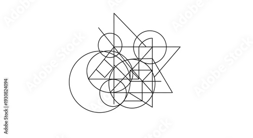 Geometric shapes and lines intersect.