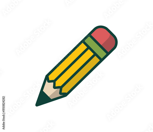 A colorful cartoon pencil icon with a green and red eraser on a white background