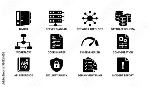 Data management and it system icons for workflow and security