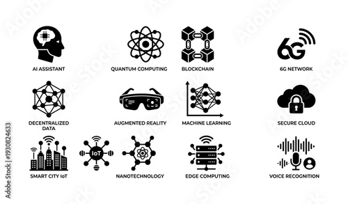 Icons of emerging technologies in ai, blockchain, iot, and quantum computing
