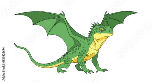 A Vibrant Cartoon Dragon With Emerald Scales and Golden Undersides Stands Ready For Adventure