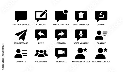 Messaging and communication icon set with contact features