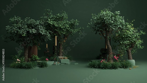 Green Space With Trees and Plants in a Simple Setting for Quiet Moments and R...