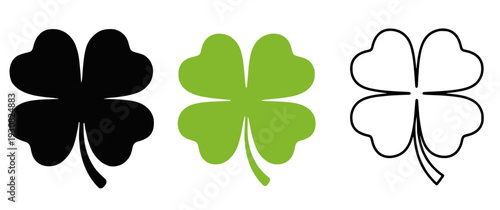 Four leaf clover  vector icon set on white background.A symbol of good luck, fortune stock illustration.