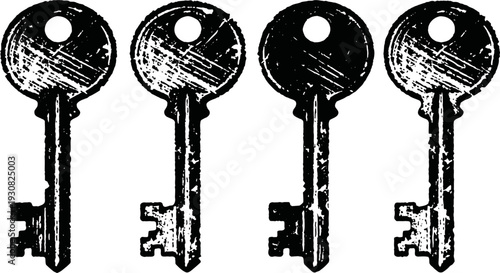 Vintage metal keys set old antique keys collection classic house, door, lock vintage design