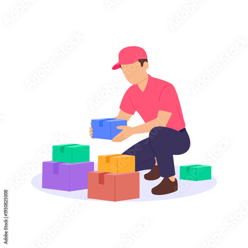 Parcel Sorting, categorizing shipments by destination, Flat vector character illustration