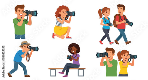 Diverse group of photographers capturing moments with their cameras