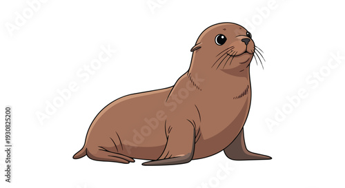 Charming cartoon depiction of a friendly brown seal resting on a white background, showcasing its gentle features and playful demeanor perfect for