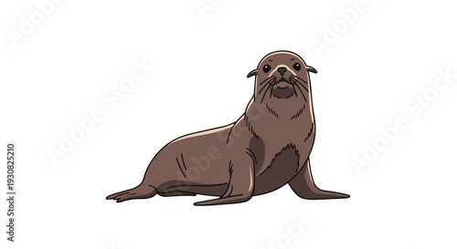 Adorable cartoon illustration of a cute brown fur seal in a charming pose on a clean white background, perfect for educational or whimsical content
