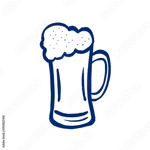 Hand-drawn beer mug with frothy foam illustration  