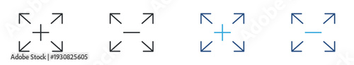 Expand Arrows Icon Set, Fullscreen Resize, Zoom In Out Symbol, Vector Illustration