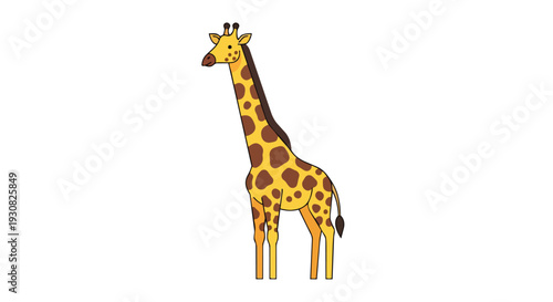Whimsical Cartoon Giraffe Standing Tall with Distinctive Spots and Long Neck against a White Background