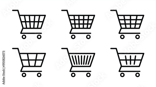 Shopping cart outline icon set with 5 ecommerce variations