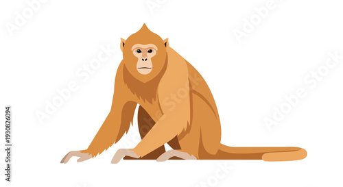 A solitary golden-hued primate sits with its limbs extended, depicted in a minimalist flat design style against a stark white backdrop