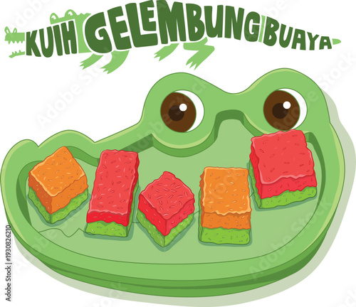 Kuih Gelembung Buaya is a Kelantanese traditional snack made with glutinous rice flour, pandan, sugar, salt, and young coconut. Its bubbly texture resembles crocodile skin.