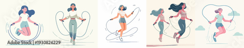 Vector Illustration of a Woman Jumping Rope