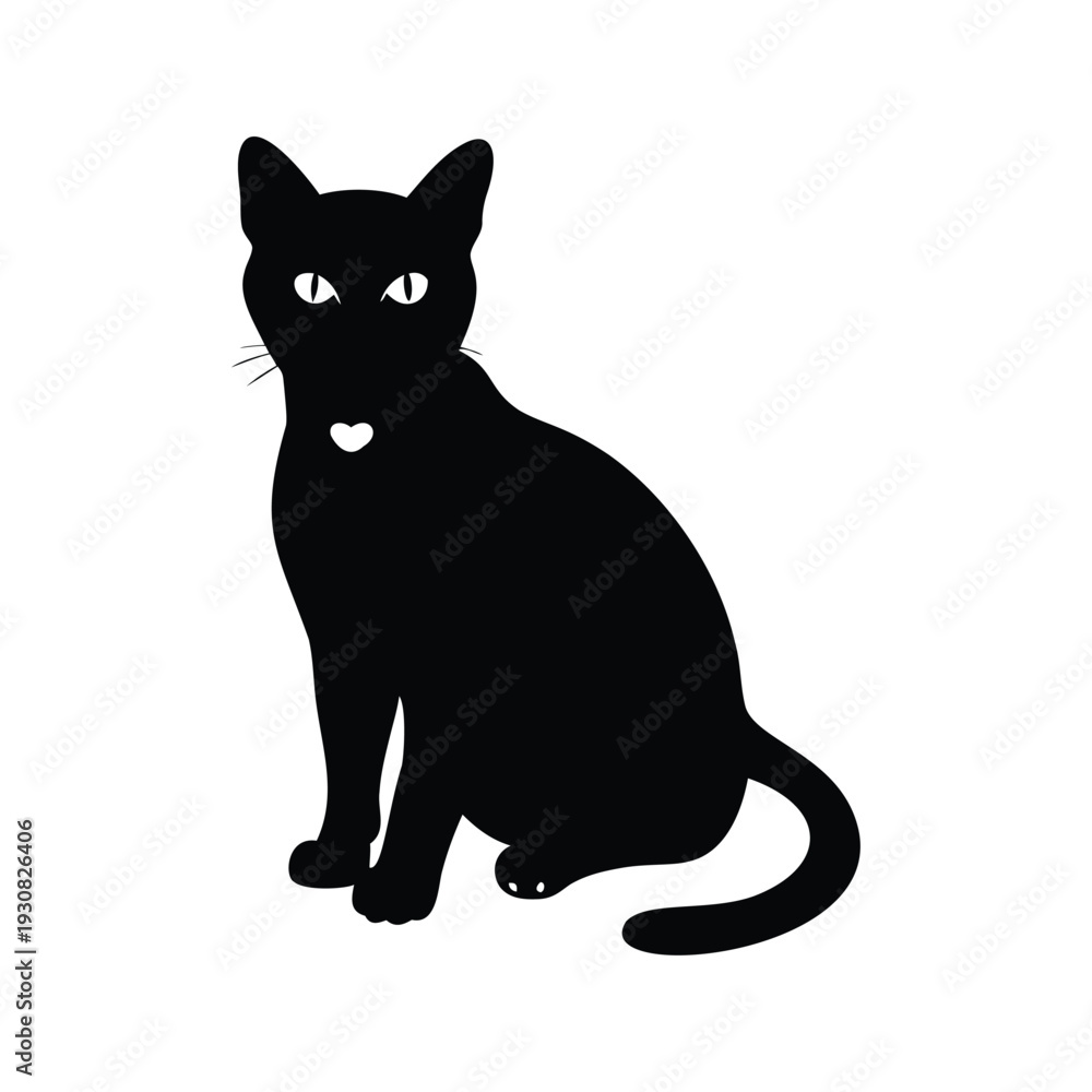 Obraz premium Elegant black cat sitting a curled tail, perfect silhouette vector illustration, cat silhouette vector illustration