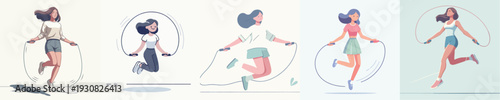 Vector Illustration of a Woman Jumping Rope
