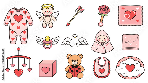 Cute baby stickers with toys clothes and accessories in a adorable collection set for lovely designs