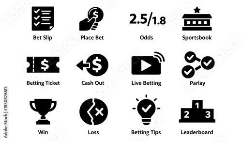 Betting icons: odds, sportsbook, parlay, win, cash out