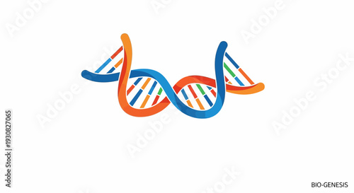 Stylized colorful double helix structure representing DNA, genetics, and biotechnology concepts on a clean white background.