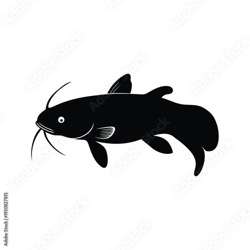 Black and white catfish whiskers and fins silhouette vector illustration, catfish silhouette vector illustration