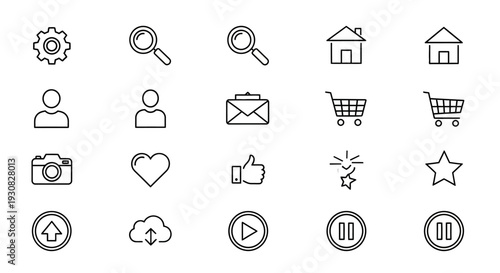 Black and white line icons set.