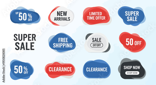 Set of 12 Abstract Sale and Discount Offer Vector Badges