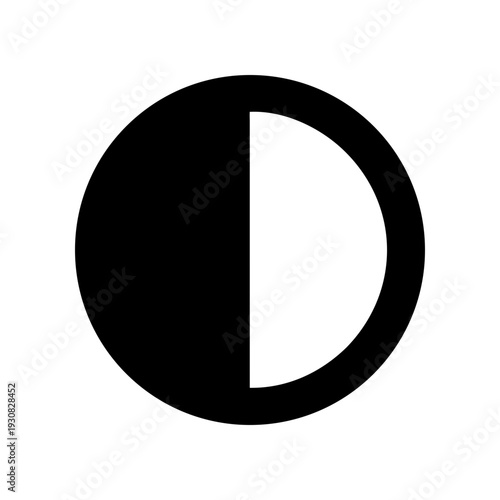 A minimalist black and white depiction of a crescent moon phase against a light background.