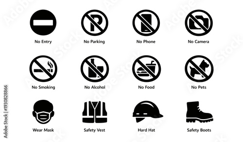 Various prohibition signs for safety and compliance