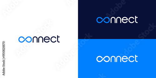 Modern abstract infinity symbol integrated into a sleek typography design representing endless connection and digital networking for contemporary business branding