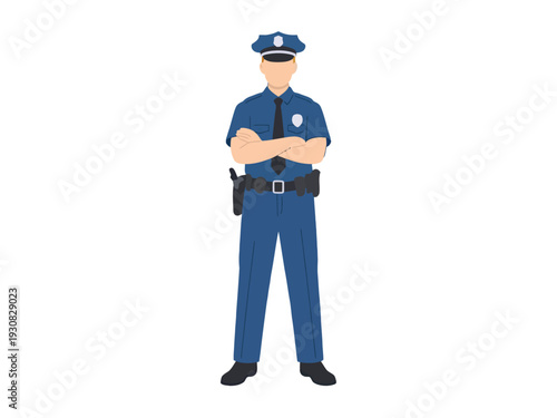 Cartoon police officer standing confidently in blue uniform with crossed arms