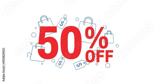 50% Off Red Discount Promotion Vector Illustration