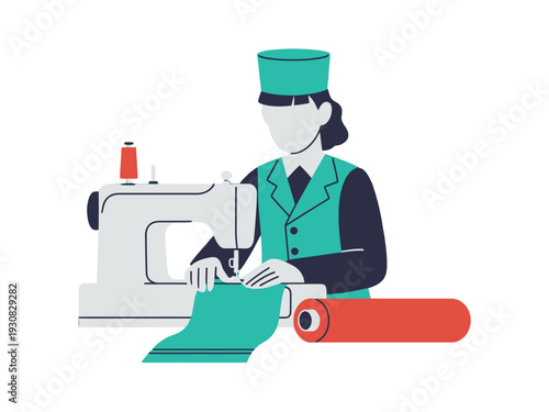 Woman Sewing Fabric on Machine