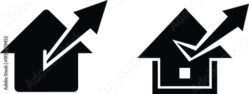 Home Growth Arrow Icon Set, Real Estate Investment and Property Value Increase Concept Vector Illustration
