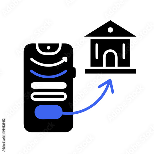 Mobile banking icon with a blue arrow pointing to a building